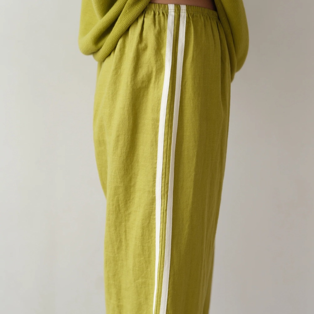 DONNI. Olive Cropped Pants with White Stripes - Picture 7 of 7